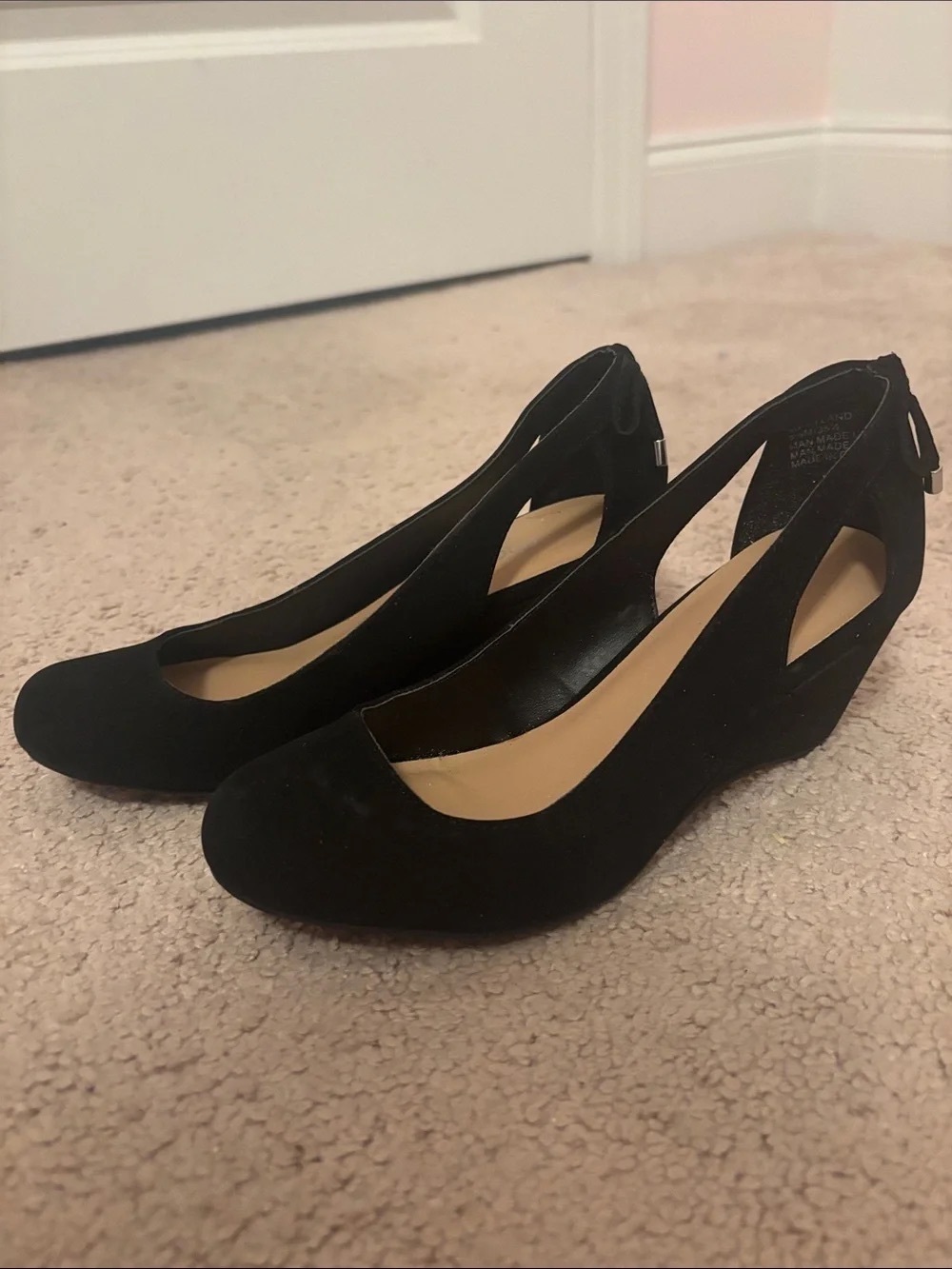 Black Suede Cutout Wedge Pumps - Comfortable Everyday Style